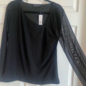 Black Sheer Sleeve Top